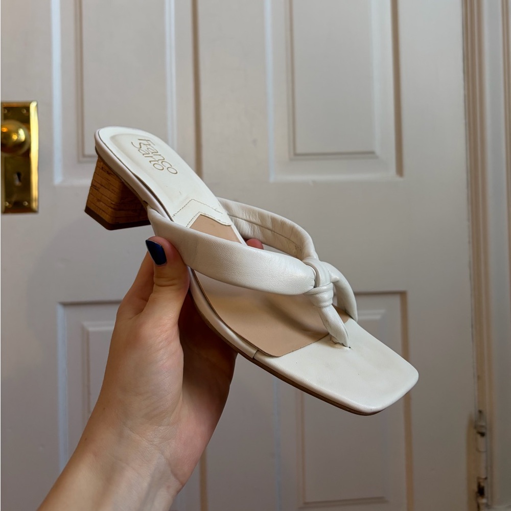 Franco Sarto Cream Braided Toe-Loop Block Heel Sandal